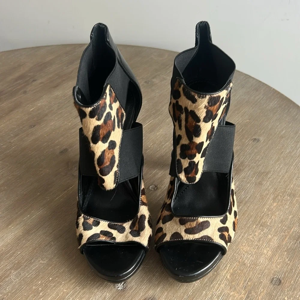 Calvin Klein Sonia Leopard Hair Calf Leather Elastic Platform Stilettos Women’s - Picture 14 of 16